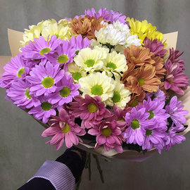Bouquet with Multicoloured Chrysanthemums