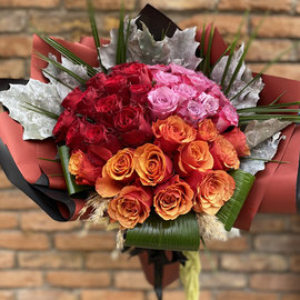 Bouquet of 35 Multi-colored Roses