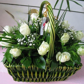 Basket with White Roses