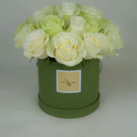 White Roses in a Green Box