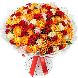 101 разноцветная роза микс (Кения)