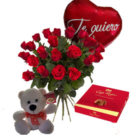 Дюжина Роз с Мишкой и Шариками