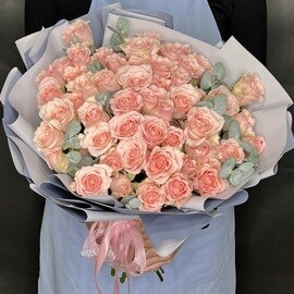 15 Кустовых Розовых Роз 50 см