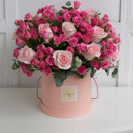 Pink Roses in a Pink Box