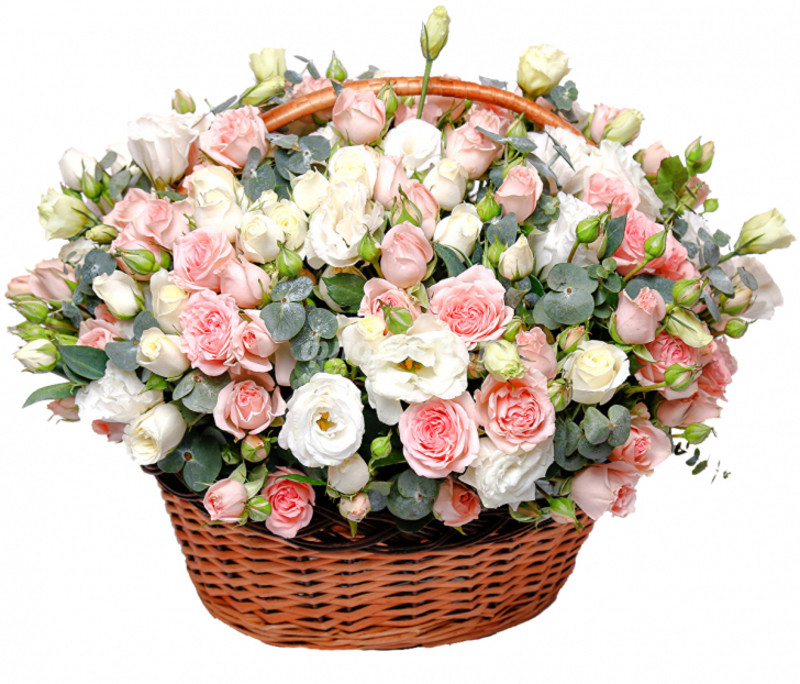 Basket with Rosebushes, Lysianthus and Eucalyptus, standard