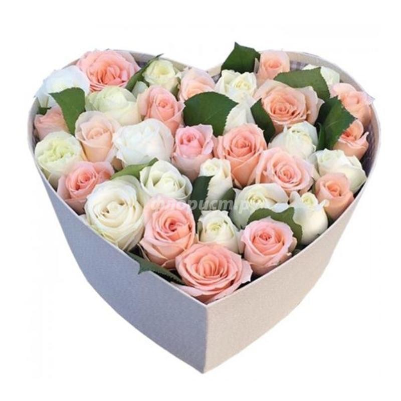A Heart of 35 White and Pink Roses, standard