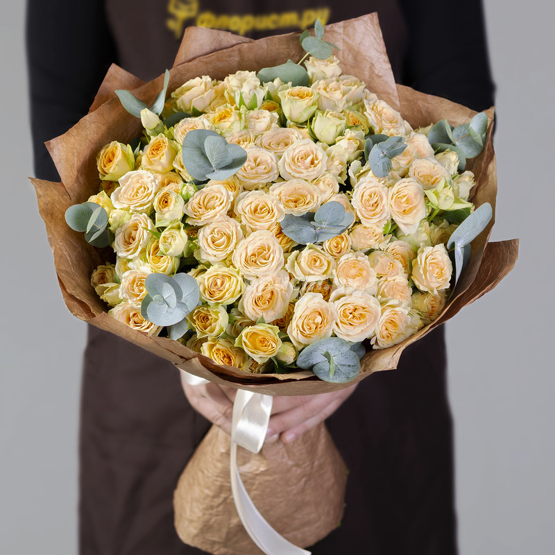 25 Кремовых Кустовых Роз, 25 роз