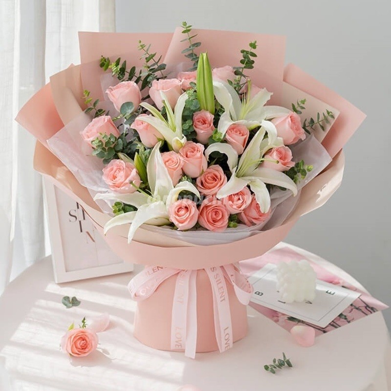 Pink Roses And Lilies, standard
