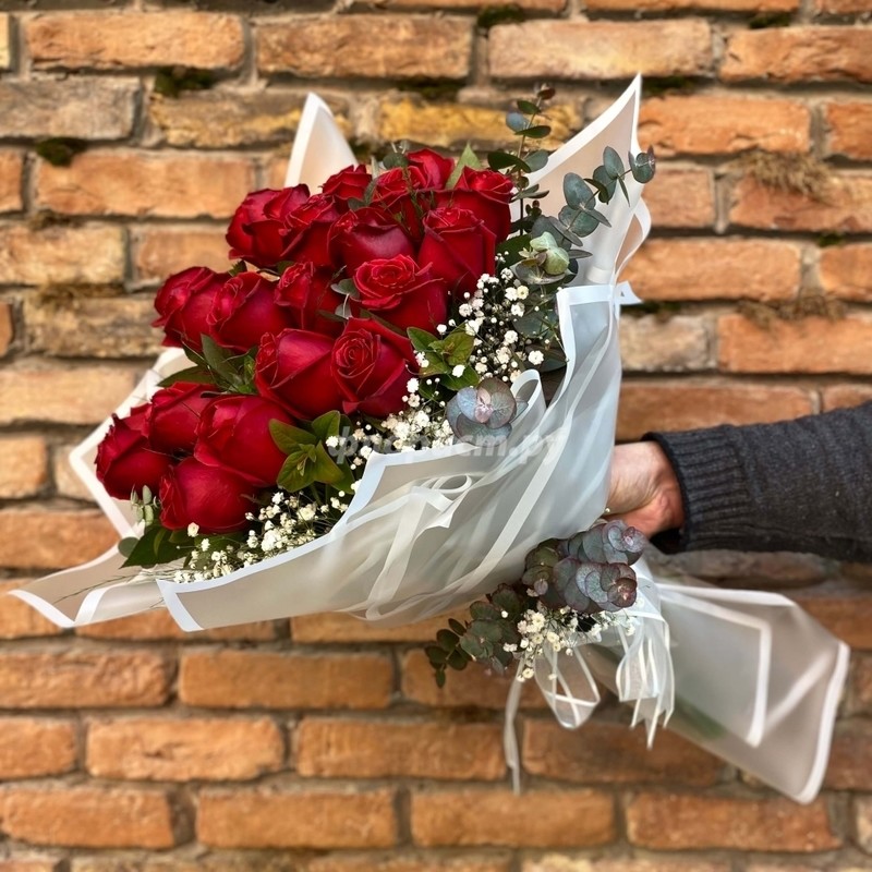 Bouquet of 21 Roses with Greenery, standard