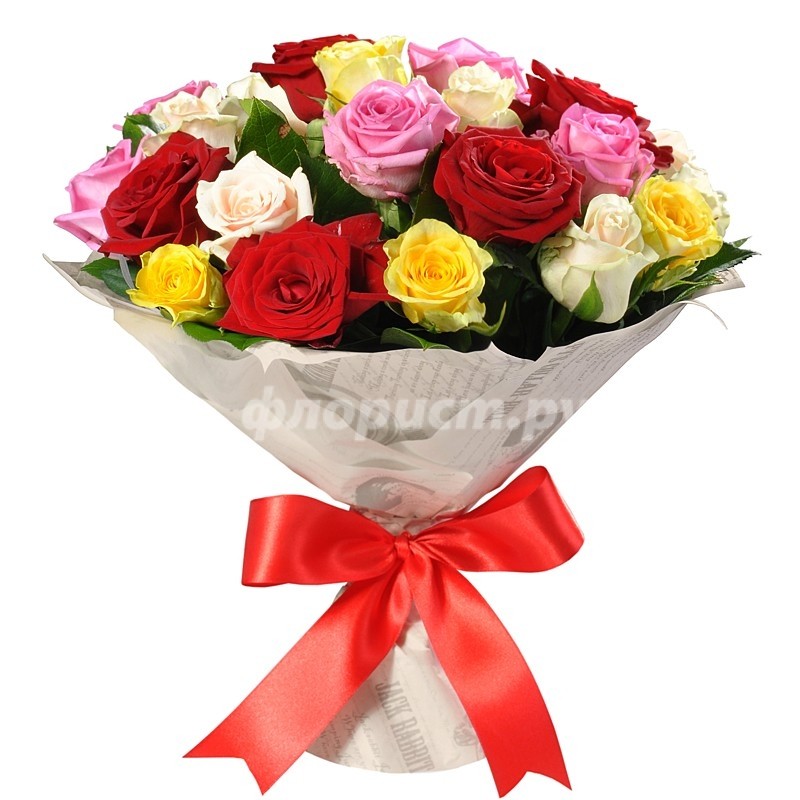 Букет из Разноцветных Роз, 25 роз
