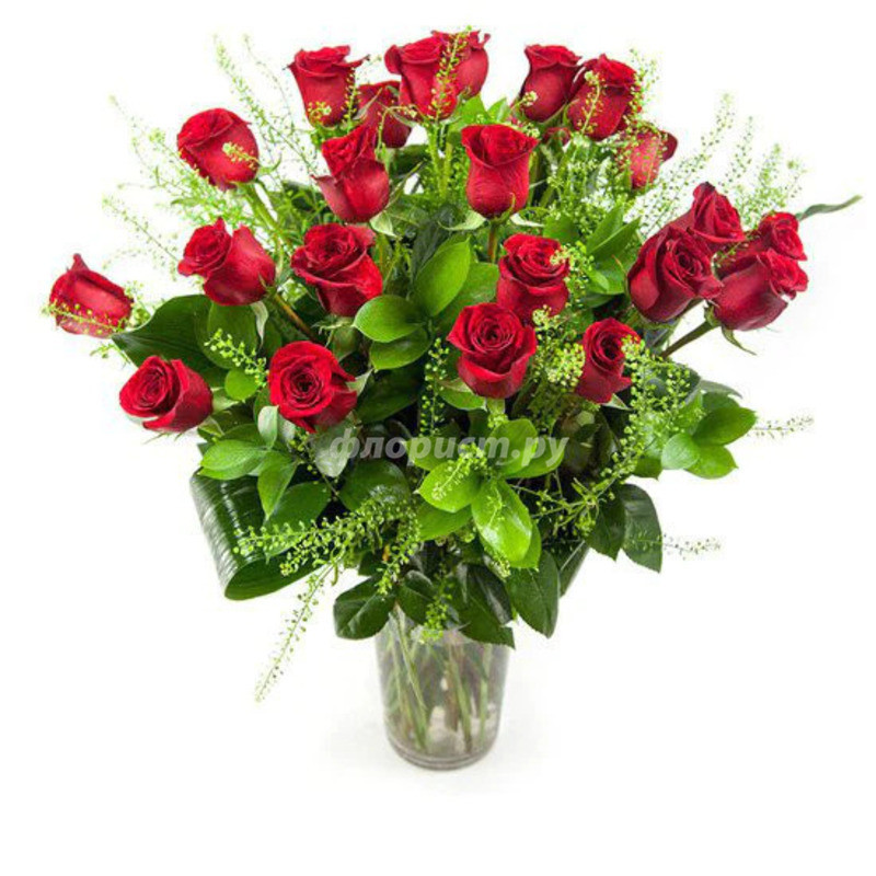 2 Dozen Red Roses with Greens, standard