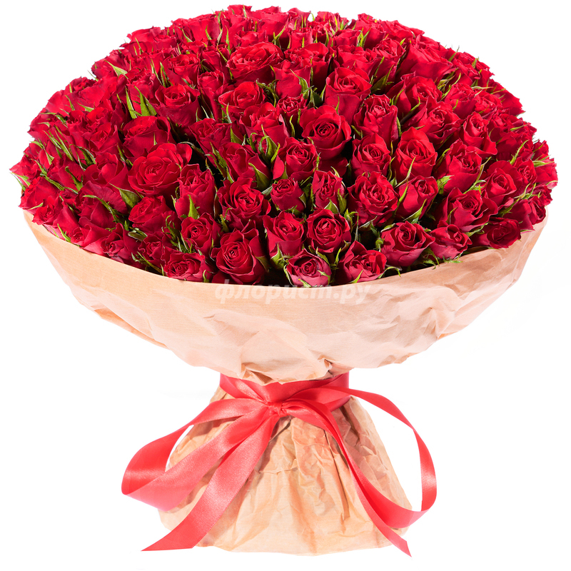 Красная кенийская роза в крафте 151 шт, 151 роза
