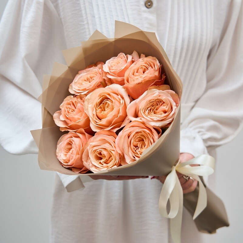 9 Французских Персиковых Роз, 9 роз