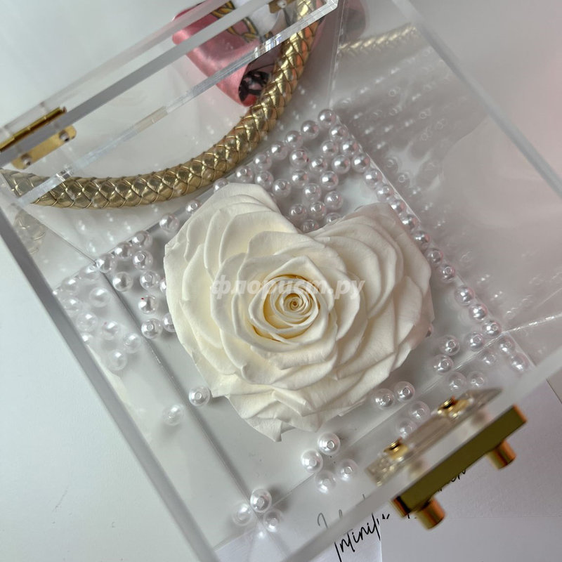 Eternal white rose in an acrylic cube, standard