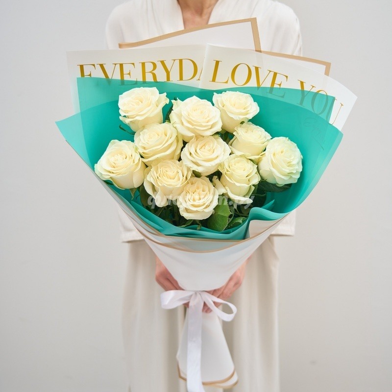 11 Эквадорских Белых Роз 70 см, 11 роз
