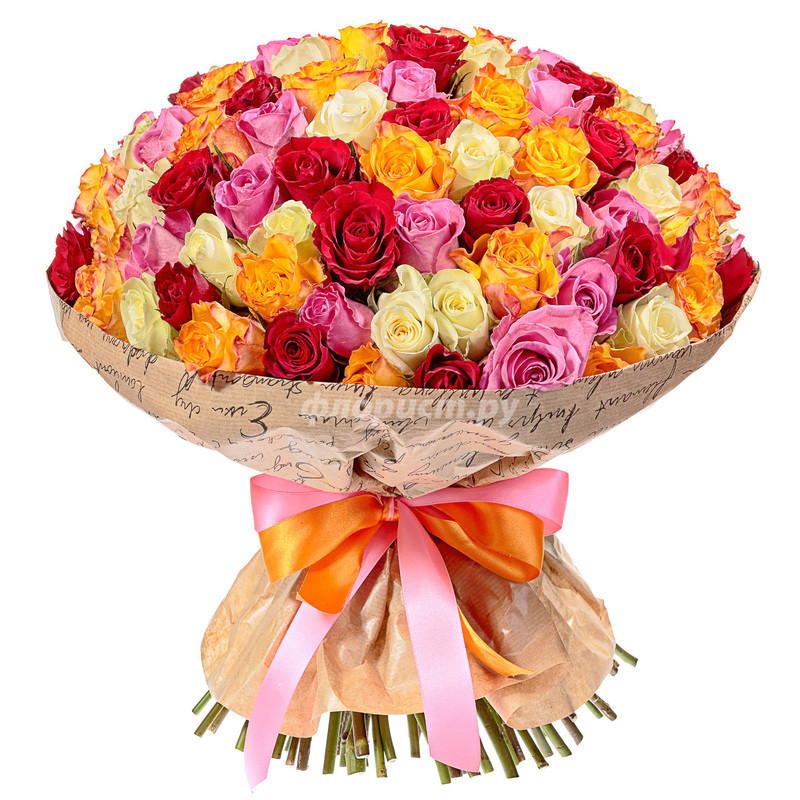 Multicolored Bundle of Roses, 101 stems