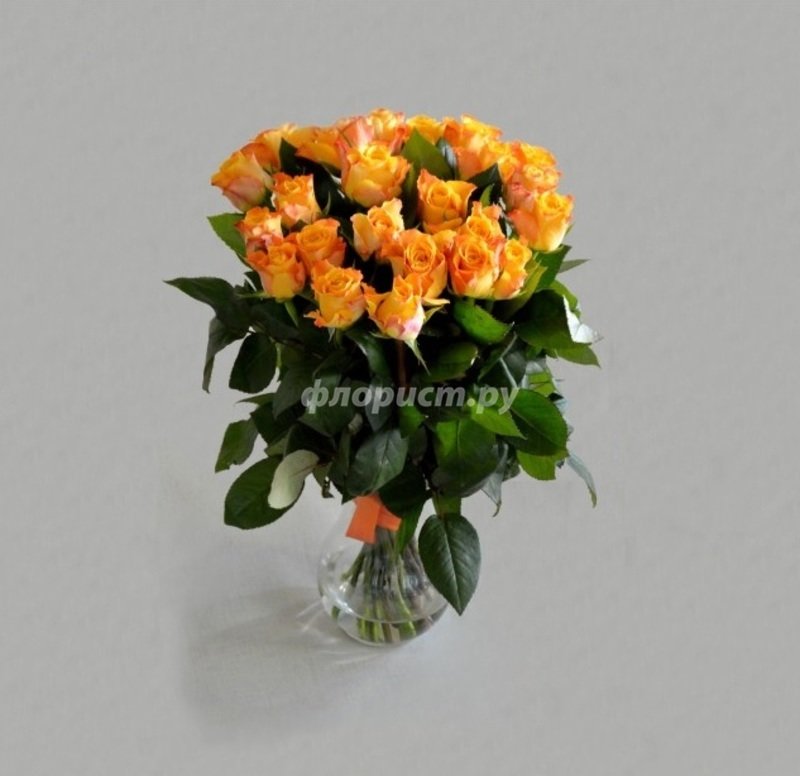 Оранжевые Розы 25шт (40см), стандартный
