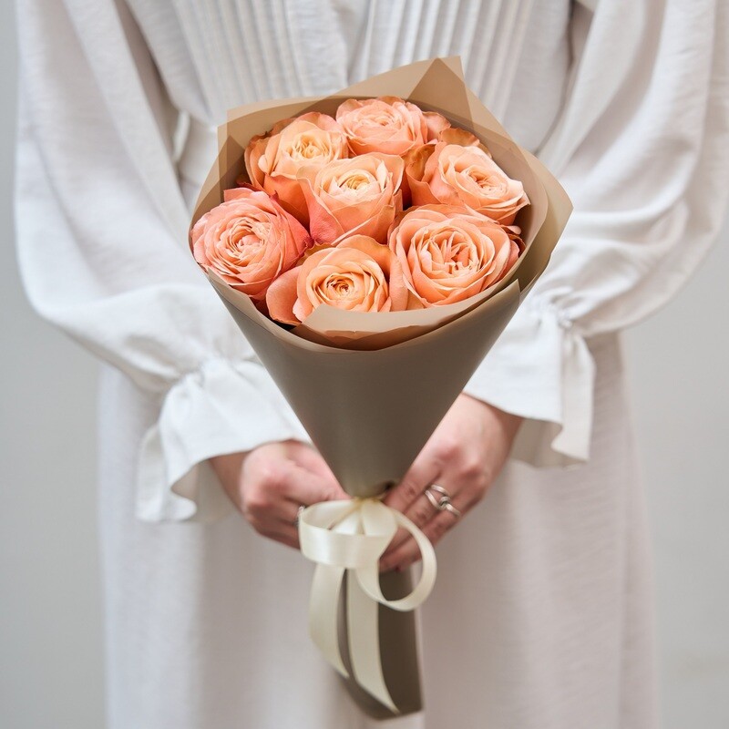 7 Французских Персиковых Роз, 7 роз