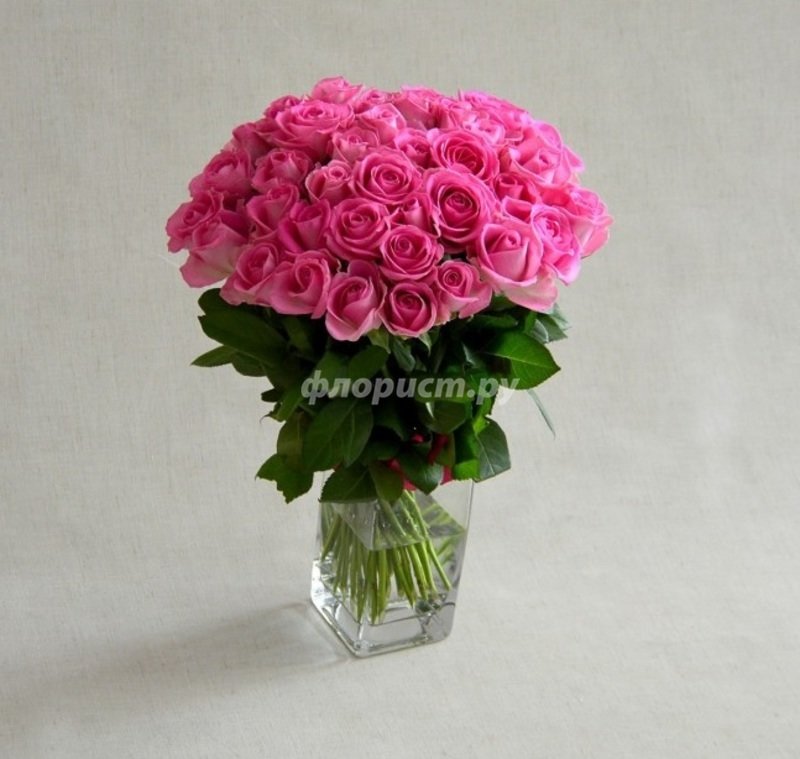 Розовые Розы 45шт (40см), стандартный