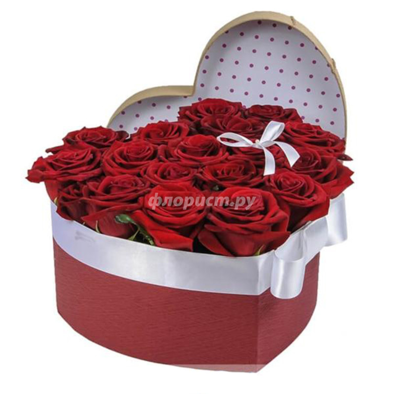 19 Красных Роз в Коробке-Сердце, стандартный