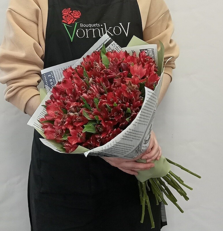 Букет из 25 альстромерий Красная заря, стандартный