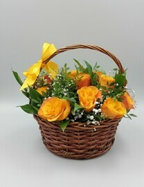 Basket of flowers on a clear morning