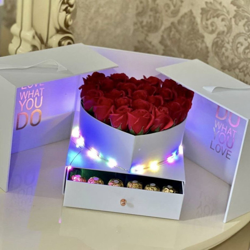Soap roses in a candy box, standart