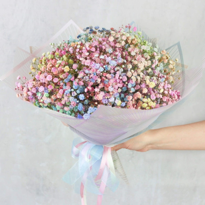 Bouquet of 11 branches of colored gypsophila, standart