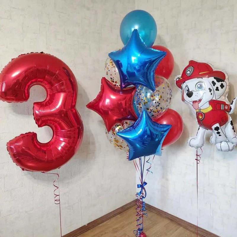 Composition of balloons with puppy Marshal, standart