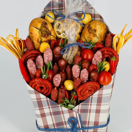 Gift box with flowers and dried fruits