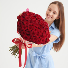 Bouquet of 51 red roses in designer decoration 50 cm