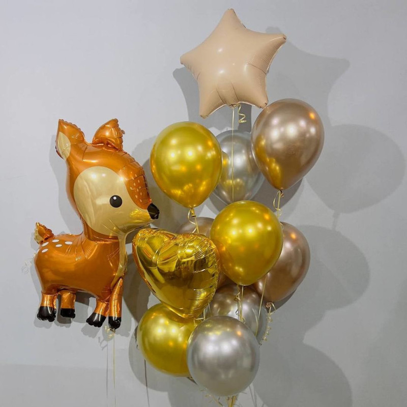 Golden set of balloons with deer, standart