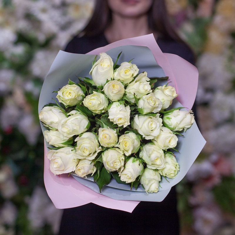 25 white roses 40-50 cm, standart