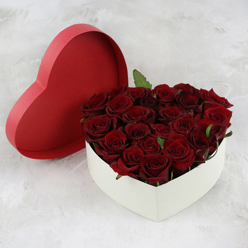 25 red roses in a heart, standart