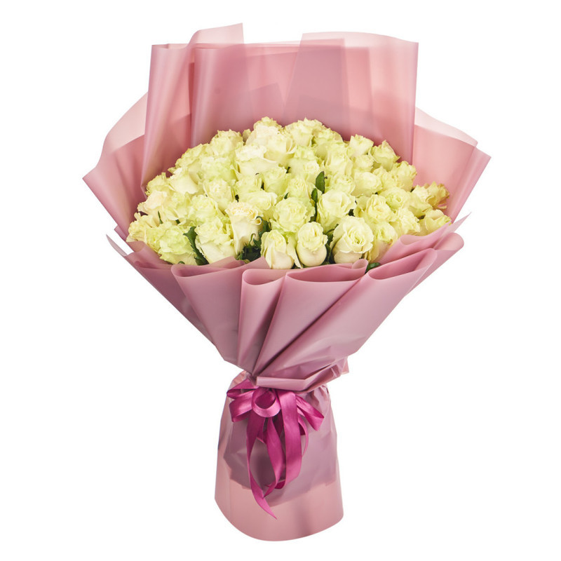 Bouquet of 51 white roses in a package, standart