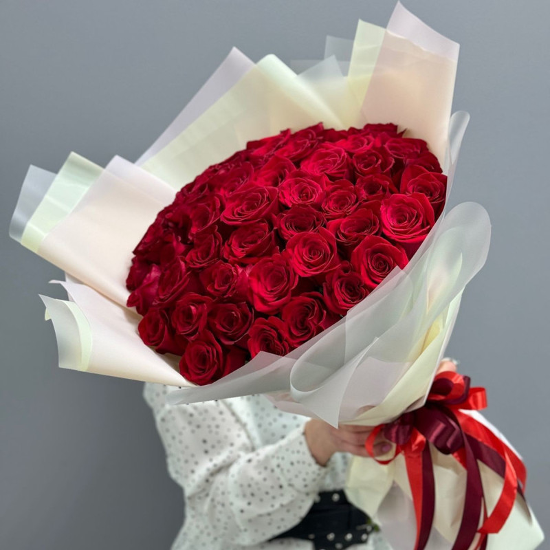 Bouquet of 51 Dutch roses in stylish packaging, standart