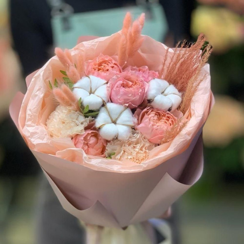 Bouquet with natural cotton "Cotton cloud", standart