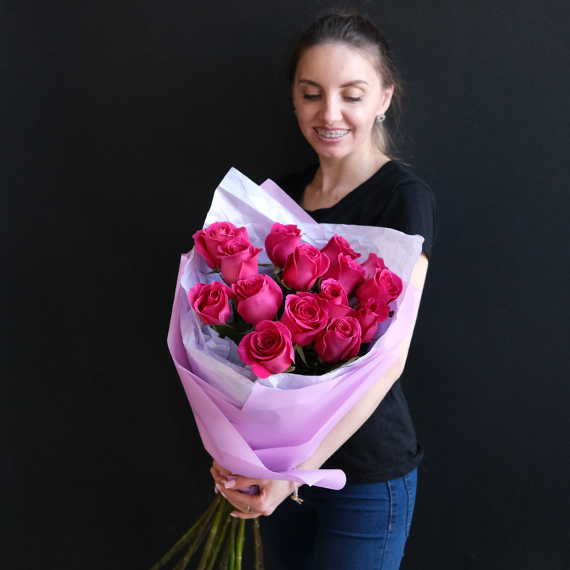 Mono bouquet of pink roses 15 pieces, standart