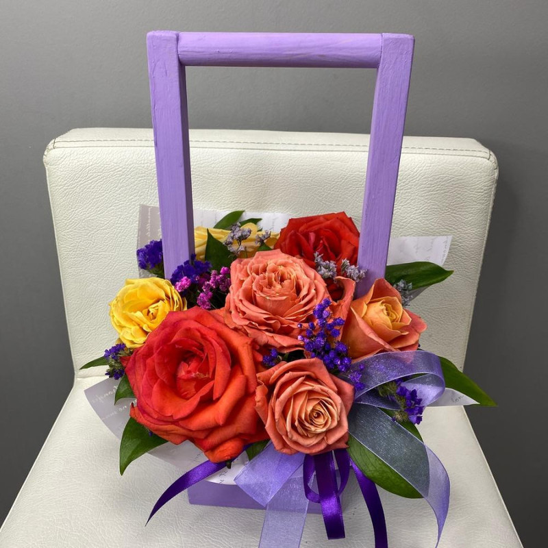 Box with colorful roses, standart