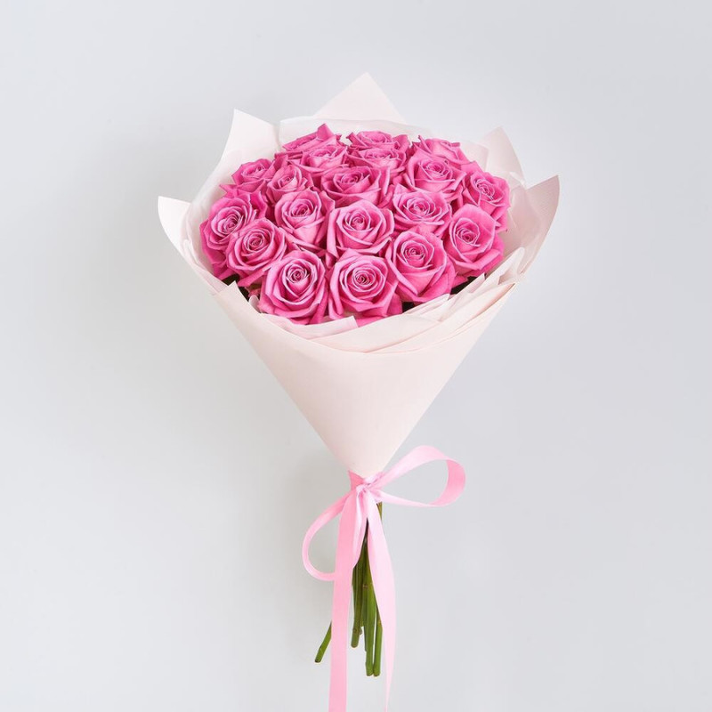 Bouquet of 19 pink roses in designer packaging 50 cm, standart