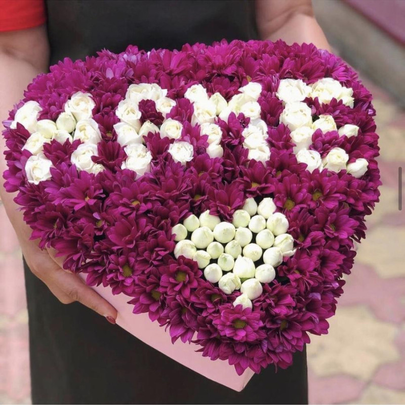 Flowers in a box in the shape of a heart., standart