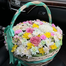 Flower arrangement in a basket