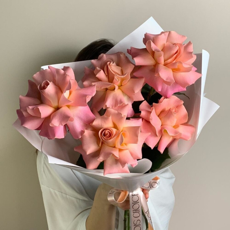 Bouquet of 5 orange French roses Hermosa 50 cm, standart