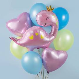 A set of balloons for a girl with a pink dinosaur