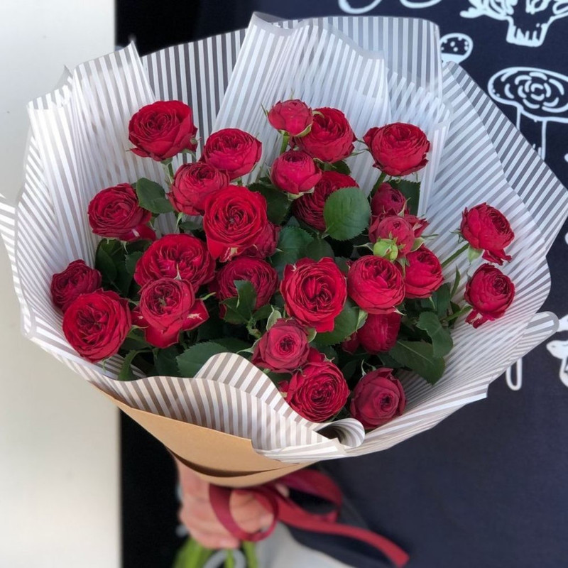 Bouquet of 9 spray peony roses Maroon, standart