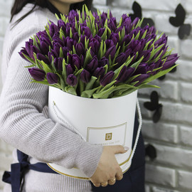 Букет «101 фиолетовый тюльпан в коробке»