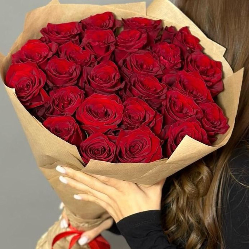 Bouquet of 25 red roses 50 cm, standart