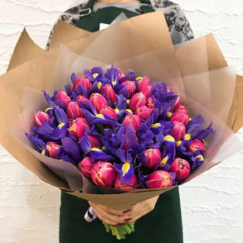Bouquet of tulips and irises, standart