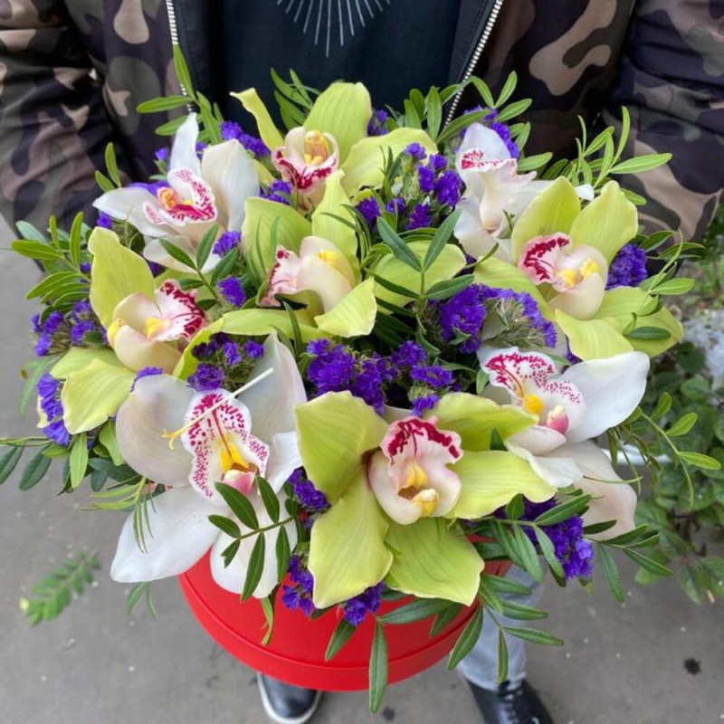 Цветы в коробке «Микс Орхидеи», стандартный
