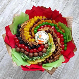 Bouquet of dried fruits in craft